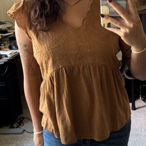 Brown Embroidered Women's Top